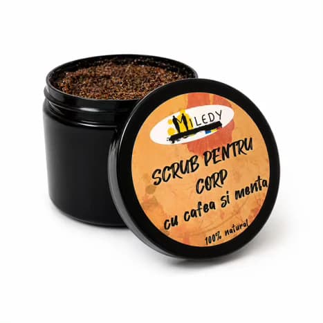 Scrub natural de corp cu cafea, menta, ulei de ricin si susan